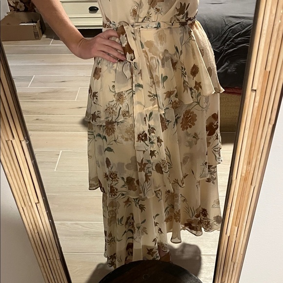 Calvin Klein Cream Floral Midi Dress - Picture 3 of 7